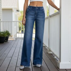 Risen High-Rise Relaxed Fit 90s Wide Leg Jeans Slanted Pockets Denim Jeans